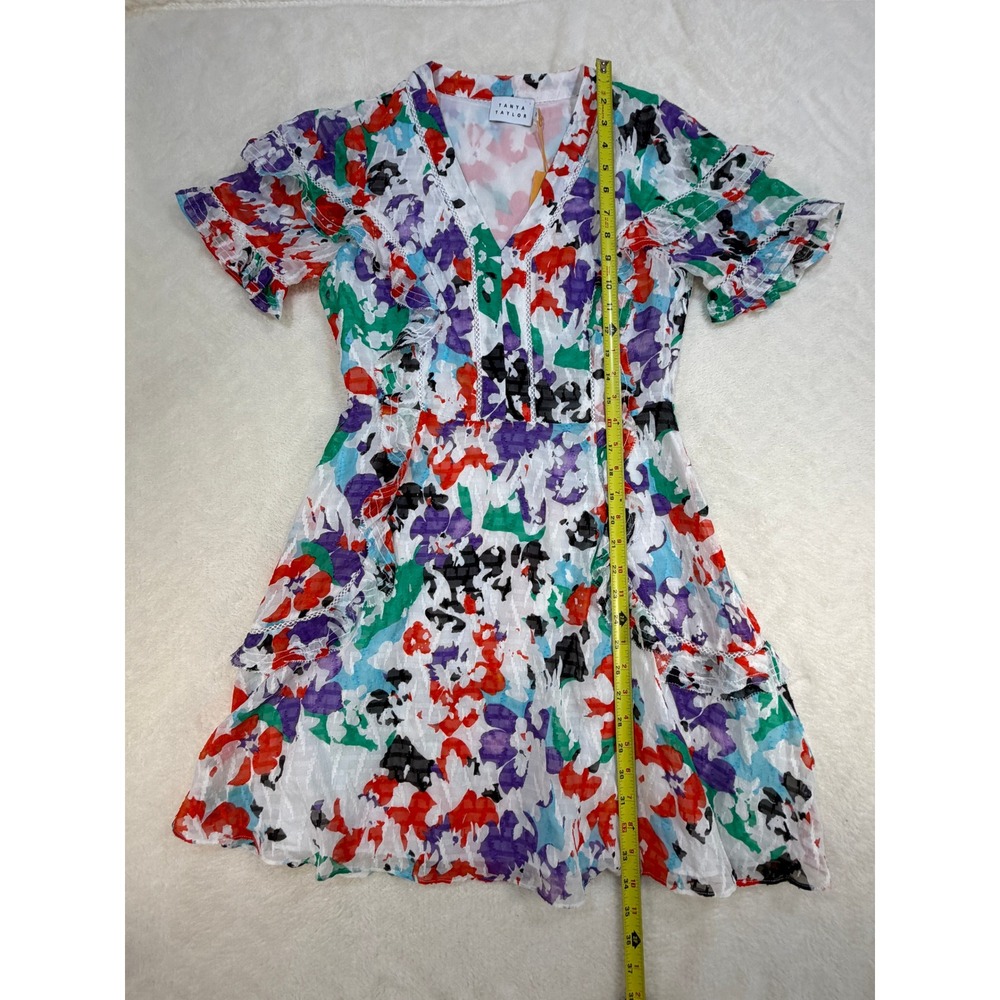Tanya Taylor Rhett Multi Floral Ruffle V-Neck Mini Dress Womens 2 New - Picture 9 of 15